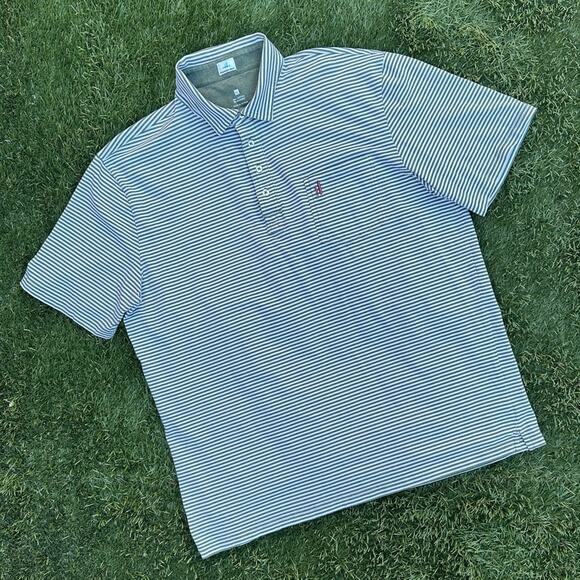 Johnnie-O Orginal 4 Button Hangin’ Out Pine Striped Short Sleeve Polo Shirt XL - Picture 1 of 10